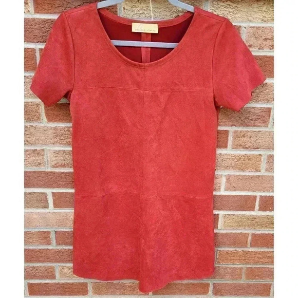 Vintage How. Very. Loved. Orange Mini Dress Women's Size Small Suede Raw Hem - Picture 1 of 6